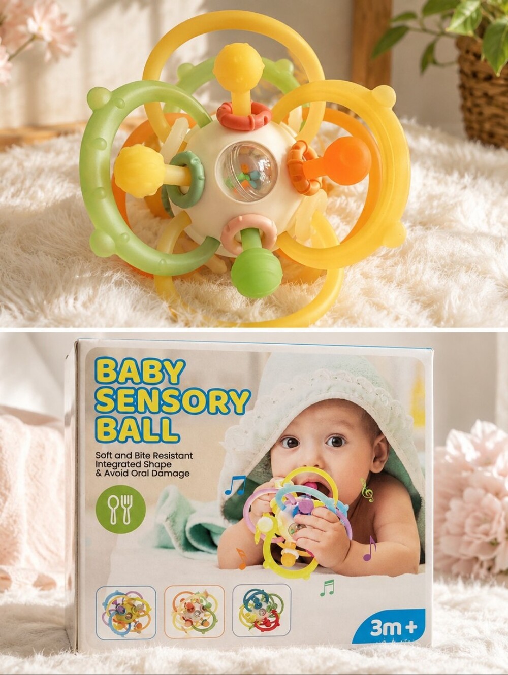 Orzbow Baby Sensory Ball - Multicolor Teething & Rattle Toy
